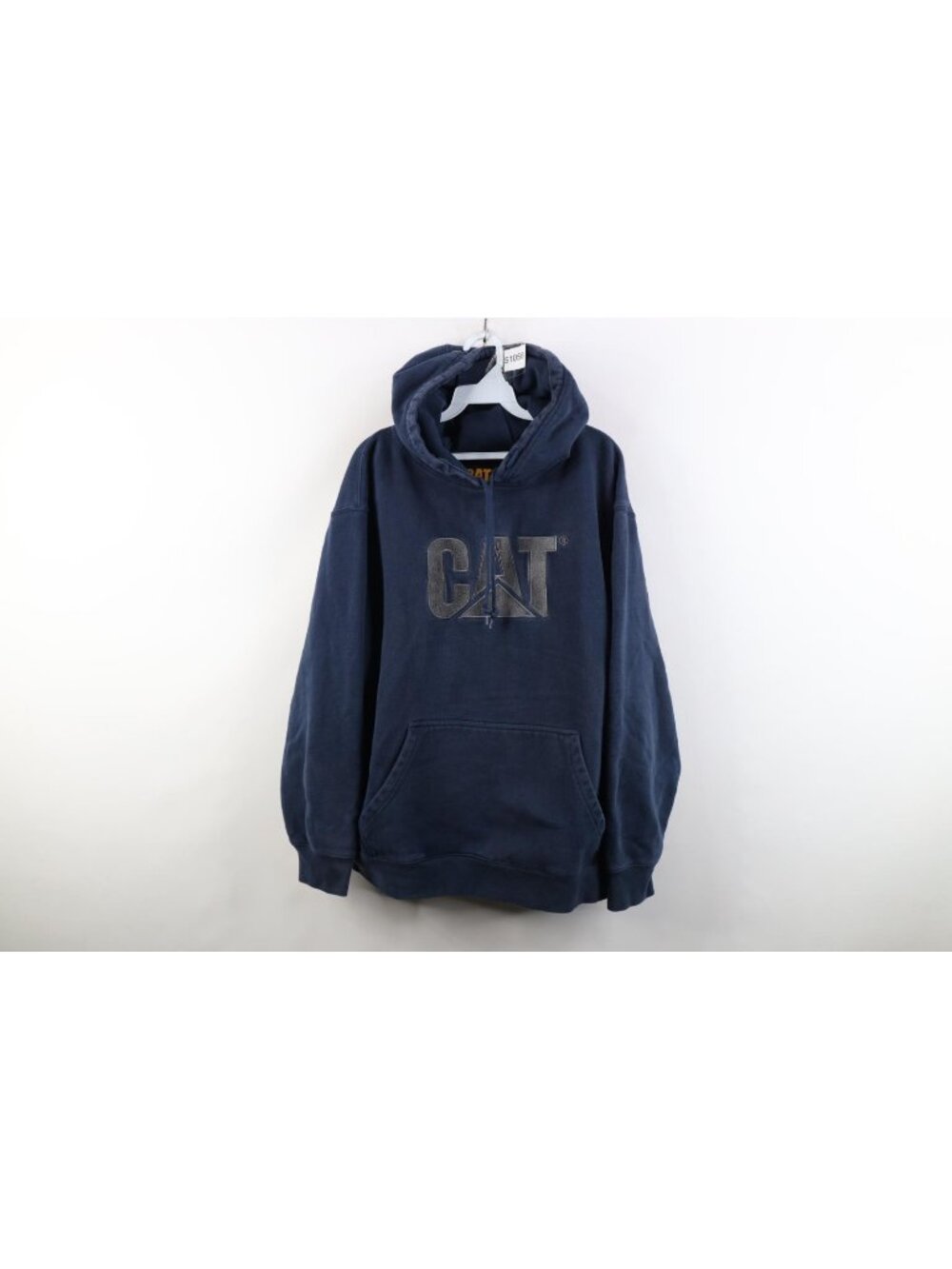 Vintage 90s Y2K Cat Caterpillar Mens 2XL Faded Spell Out Heavyweight Hoodie Blue